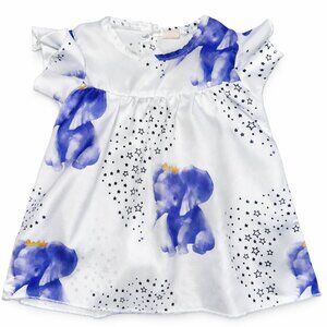 12-18M Baby Girl Elephant Dress Crown White Blue Flutter Sleeve Boutique-KC189